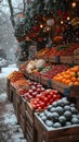 Winter harvest bounty Tables filled with farm fresh produce at markets Royalty Free Stock Photo