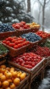 Winter harvest bounty Tables filled with farm fresh produce at markets Royalty Free Stock Photo