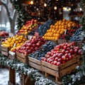 Winter harvest bounty Tables filled with farm fresh produce at markets Royalty Free Stock Photo