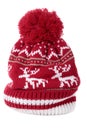 Winter hat, red bobble or ski hat isolated on white vertical Royalty Free Stock Photo