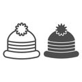 Winter hat line and glyph icon. Winter cap vector illustration isolated on white. Warm headwear outline style design Royalty Free Stock Photo