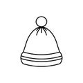 Winter hat outline icon. Headwear with pompon. Isolated vector