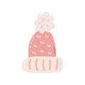 Winter hat with pompom, vector flat illustration on white background Royalty Free Stock Photo