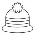 Winter hat thin line icon. Winter cap vector illustration isolated on white. Warm headwear outline style design Royalty Free Stock Photo