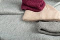 Winter Hats Set, Knitted Winter Clothes, Grey Woolen Hat Royalty Free Stock Photo