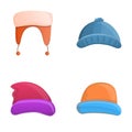 Winter headdress icons set cartoon vector. Different warm winter hat