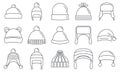 Winter headwear outfit icon set, outline style