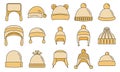 Winter headwear outfit icon set vector color