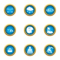 Winter helmet icons set, flat style