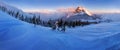 Winter High Tatras mountain range panorama with many peaks and clear sky. Sunny day on top of snowy mountains. Royalty Free Stock Photo