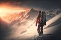 Winter hike in the mountains, illustration generated by AI Royalty Free Stock Photo