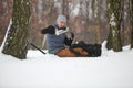 Winter hiker having break for cup of tea Royalty Free Stock Photo