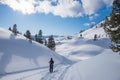 Winter hiker at mountain trail in snowy landscape Rofan, austrian alps Royalty Free Stock Photo