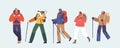 Winter Hikers or Climber Male and Female Characters, Clad In Warm Gear, and Backpacks, Forging Their Own Snowy Paths