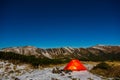 Winter Hiking Bivouac in Mountain Landscape at Night Royalty Free Stock Photo