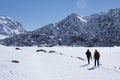 Winter hiking in mysterious mountains and amazing snowy landscapes