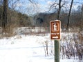 Hiking sign on snow covered trail in FingerLakes NYS Royalty Free Stock Photo