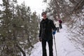 Winter hiking in the snow in Bryce National Park.