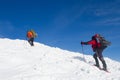 Winter hiking in snowshoes.