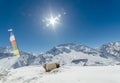 Winter in himalayas - Sun star burst in mountains Royalty Free Stock Photo