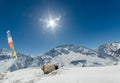 Winter in himalayas - Sun star burst in mountains Royalty Free Stock Photo