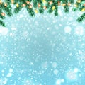 Winter holiday background with Christmas tree branches and snow. Vector Royalty Free Stock Photo