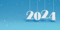 2024 winter holiday background. Happy New Year 2024 festive background with snow. Start new year 2024 with goal plan, goal concept