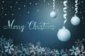Winter holiday background with snow and christmas balls, hand lettering phrase merry christmas. Christmas season vector Royalty Free Stock Photo