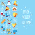 Winter holiday card christmas flat icon set Royalty Free Stock Photo