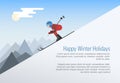 Winter holiday card template with skier on the hill