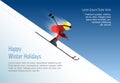 Winter holiday card template with skier on the hill