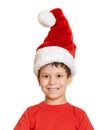 Winter holiday christmas concept - boy in santa hat portrait on white isolated Royalty Free Stock Photo