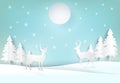 Winter holiday deer with snow and blue sky Christmas background Royalty Free Stock Photo