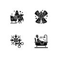 Winter holiday entertainment black glyph icons set on white space Royalty Free Stock Photo