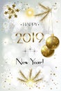 2019 Winter Holiday Happy New Year Christmas Bokeh Lights Coral Trendy Decoration Gold CARD