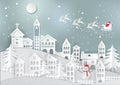 Winter holiday with home and Santa Claus background. Christmas season. vector illustration paper art style Royalty Free Stock Photo