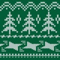 Winter holiday knitted pattern. Christmas trees and knitting ornament. Seamless woolen knitted imitation texture