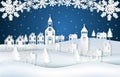 Winter holiday on night sky with snowflake background. Christmas season paper art illustration Royalty Free Stock Photo