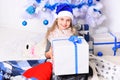 Winter holiday and party concept. Girl with happy face Royalty Free Stock Photo