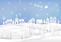 Santa and deer in city town with snowflake background. Christmast season card Royalty Free Stock Photo