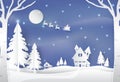 Winter holiday santa and deer with snow nature background Royalty Free Stock Photo