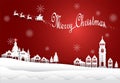 Winter holiday Santa and snow flake in city town on red background. Christmas season Royalty Free Stock Photo