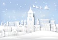 Winter holiday, santa and snowflake in city town background Royalty Free Stock Photo