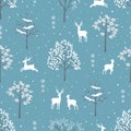 Winter holiday seamless pattern with deers family in the forest for Christmas or new year decorative Royalty Free Stock Photo