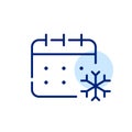 Winter holiday season. Calendar and snowflake. Pixel perfect, editable stroke