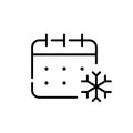 Winter holiday season. Calendar and snowflake. Pixel perfect icon