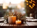 Winter holiday season festive dining table decoration with candles and beautiful tableware, elegant table decor