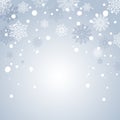 Winter Holiday Snow Background for banner or greeting card. Blue Christmas Backdrop. Frame with snowflakes Royalty Free Stock Photo