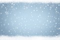 Winter holiday snow background with frame of snowflakes and stars