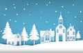 Winter holiday snow falling in the village Christmas season paper art style illustration Royalty Free Stock Photo